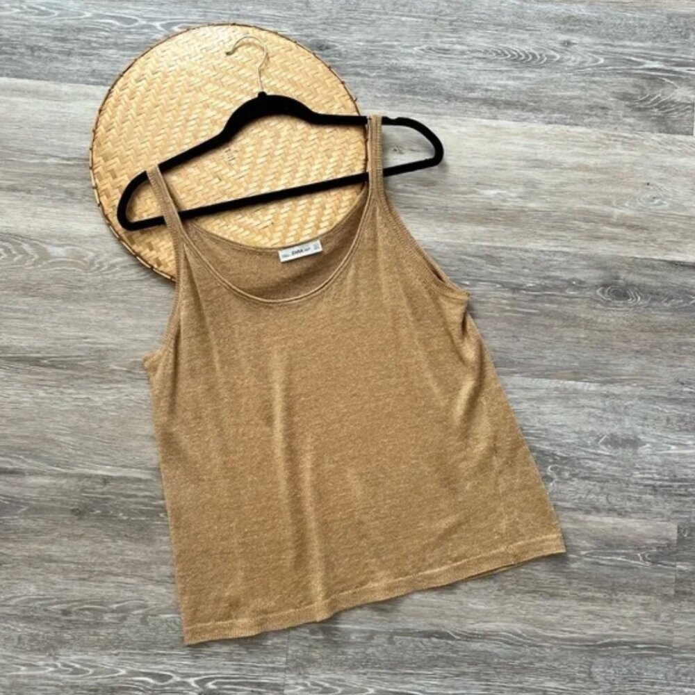 Zara knit camel linen sleeveless blouse tank top
